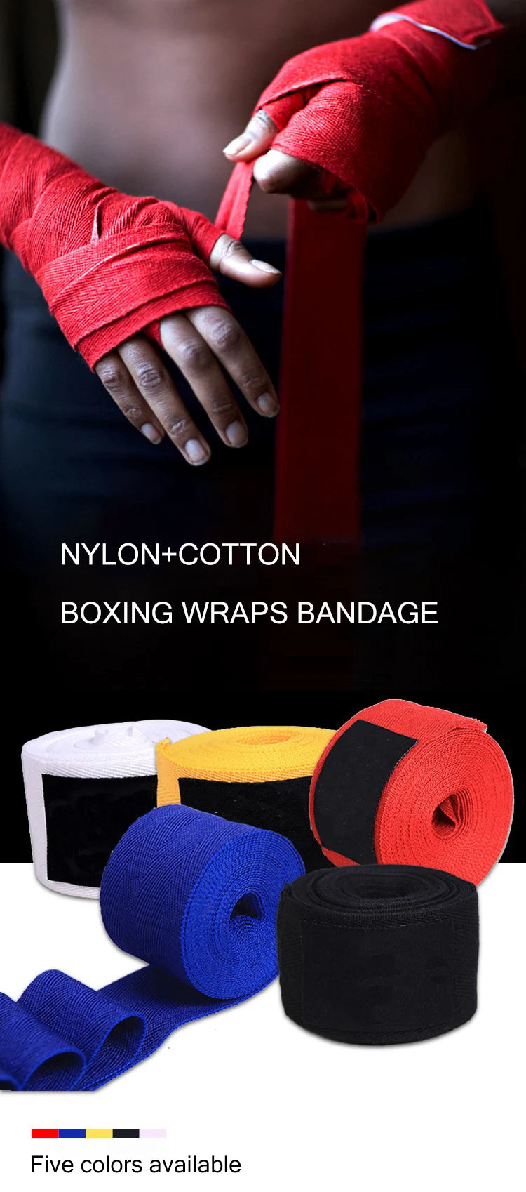 👉 “Premium Boxing Hand Wraps – 2 Rolls (Multiple Colors)”